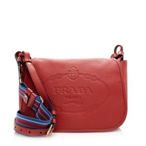 Prada Vitello Daino messenger logo bag Red.  NWOT
